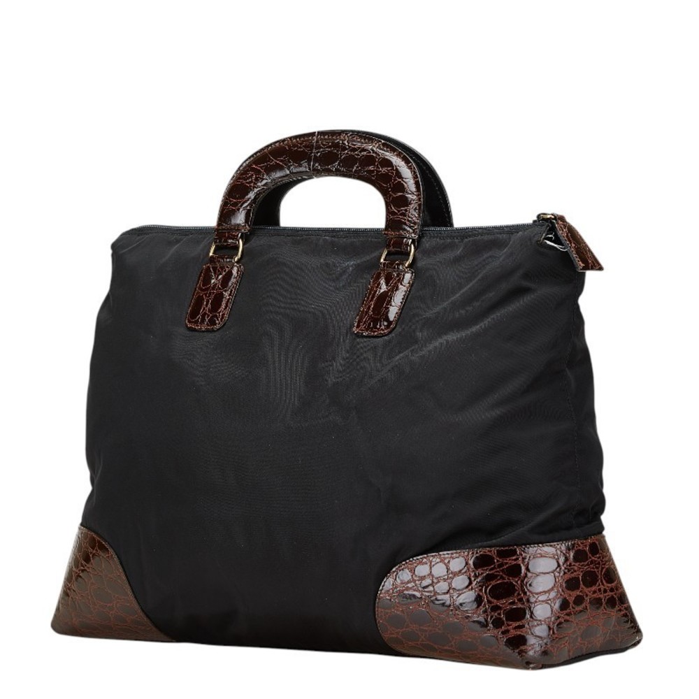 Prada Crocodile Brown Black Triangular Leather Ny… - image 1